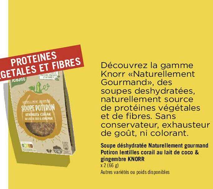 soupe déshydratée naturellement gourmand potiron lentilles corail au lait de coco & gingembre knorr