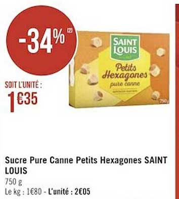 sucre pure canne petits hexagones saint louis