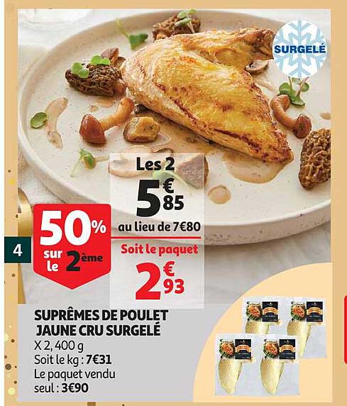 suprêmes de poulet jaune cru surgelé
