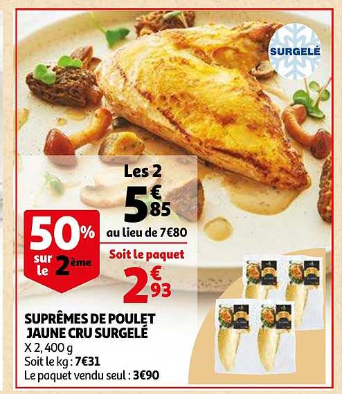 suprêmes de poulet jaune cru surgelé