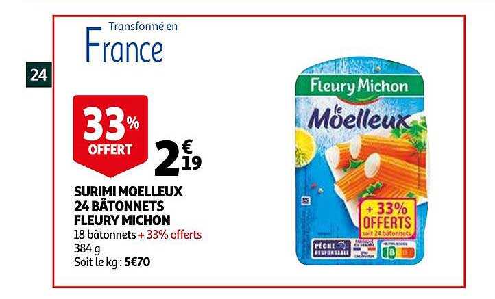 surimi moelleux 24 bâtonnets fleury michon
