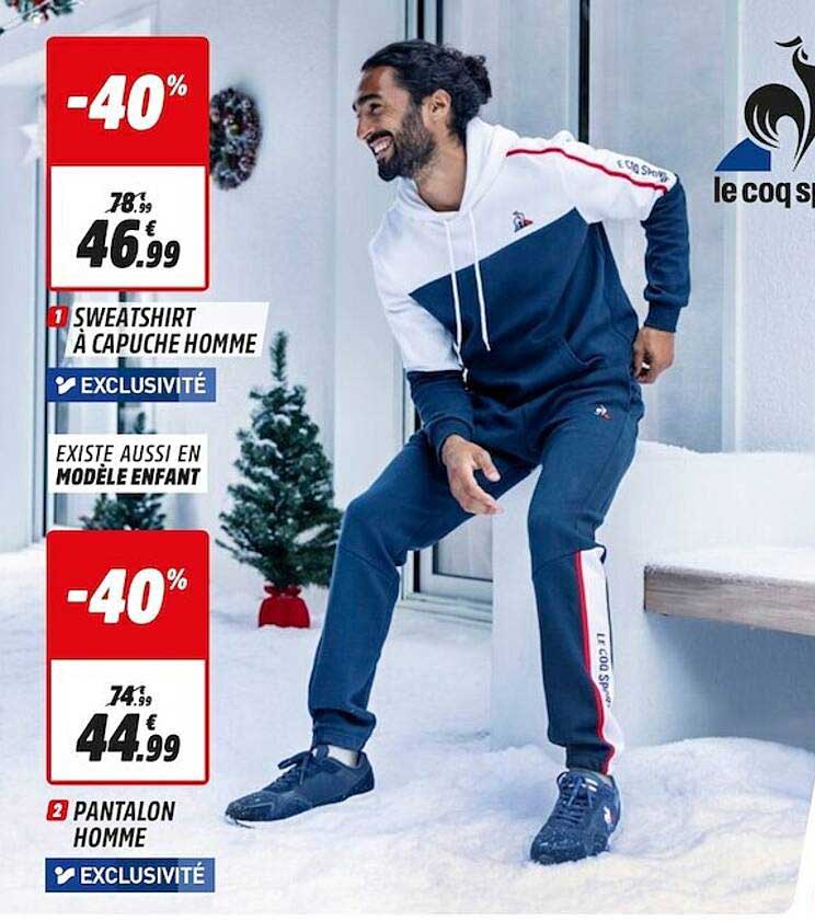 sweatshirt à capuche homme, pantalon homme le coq sportif