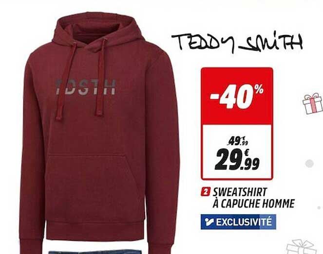 sweatshirt à capuche homme teddy smith