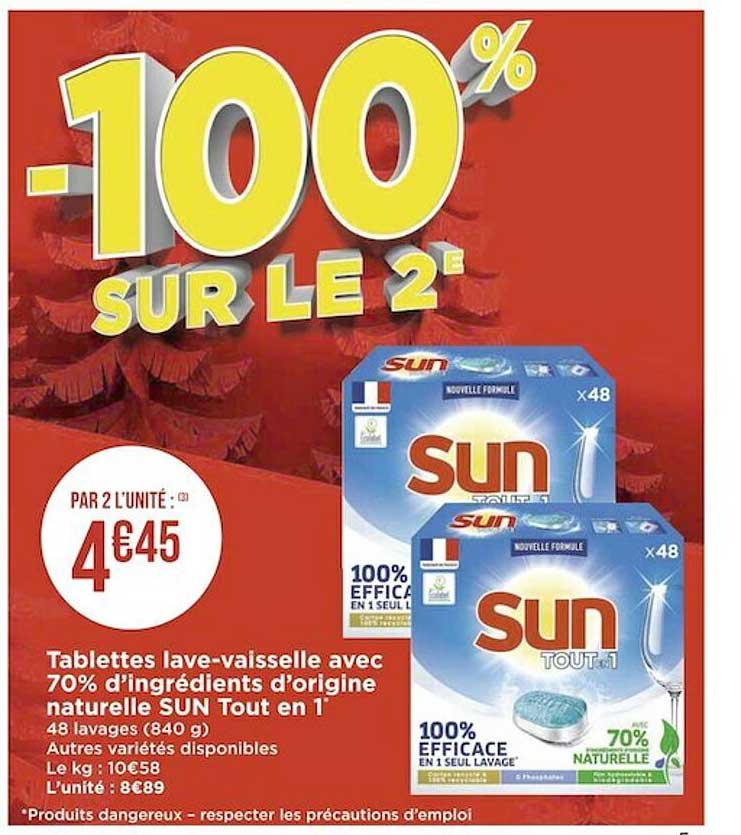 tablettes lave-vaisselle avec 70% d'ingrédients d'origine naturelle sun tout en 1