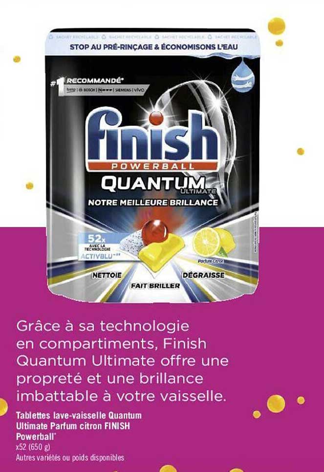 tablettes lave-vaisselle quantum ultimate parfum citron finish powerball