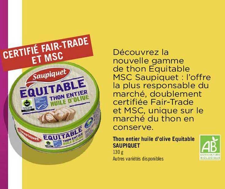 Thon Entier Huile D'olive équitable Saupiquet