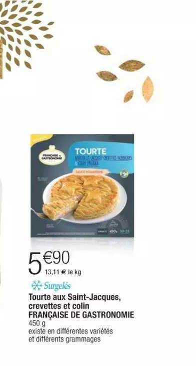 tourte aux saint-jacques, crevettes et colin française de gastronomie