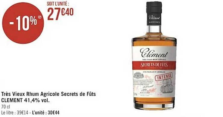 très vieux rhum agricole secrets de fûts clément 41,4% vol.