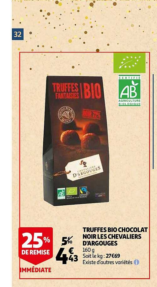 Truffes Bio Chocolat Noir Les Chevaliers D'argouges
