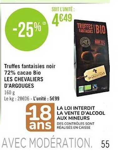 truffes fantaisies noir 72% cacao bio les chevaliers d'argouges