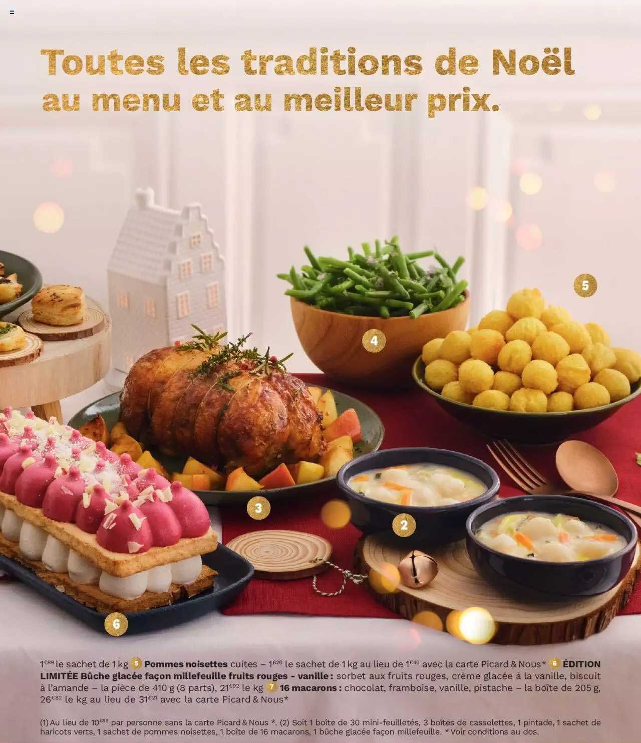 pommes noisettes, bûche glacée façon millefeuille fruits rouge - vanille, 16 macarons