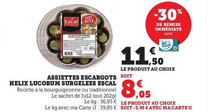 assiettes escargots helix lucorum surgelées escal
