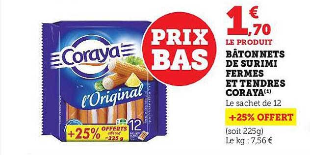 bâtonnets de surimi fermes et tendres coraya