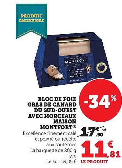 bloc de foie gras de canard du sud-ouest avec morceaux maison montfort