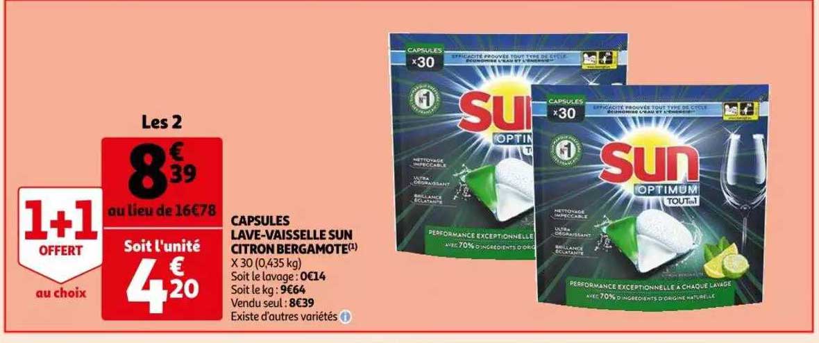 capsules lave-vaisselle sun citron bergamote