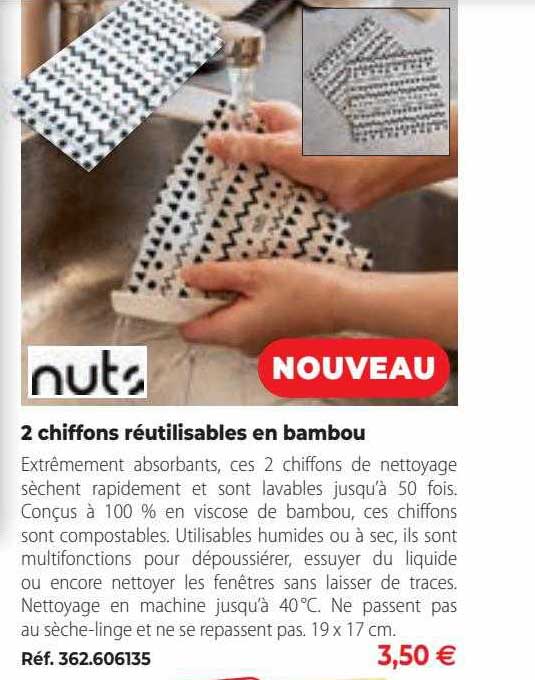 chiffons réutilisables en bambou nuts