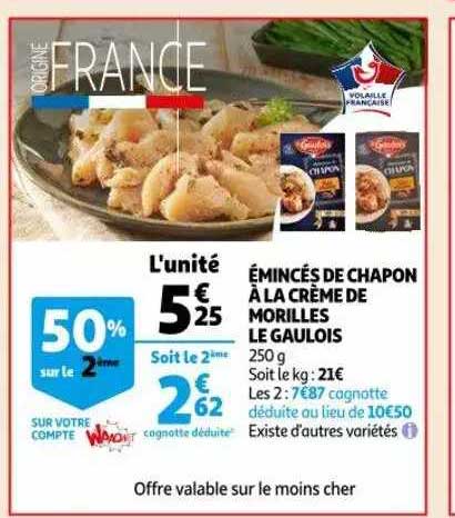 émincés de chapon à la crème de morilles le gaulois