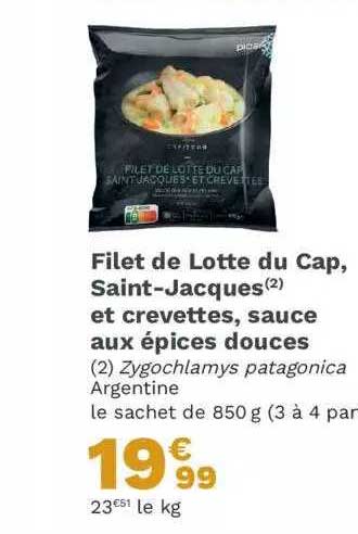 filet de lotte du cap, saint-jacques et crevettes, sauce aux épices douces