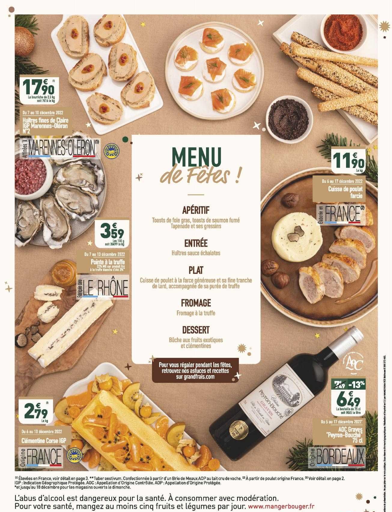 huîtres fines de claire igp marennes-oléron n°2, cuisse de poulet farcie, pointe à la truffe, clémentine corse igp, aoc graves "peyron-bouché"