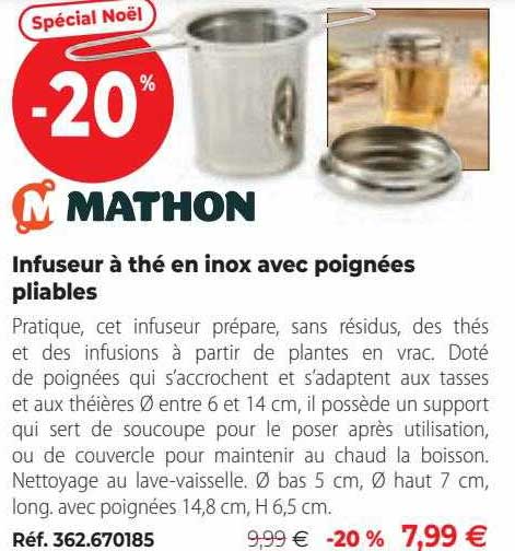 infuseur à thé en inox avec poignées pliables mathon