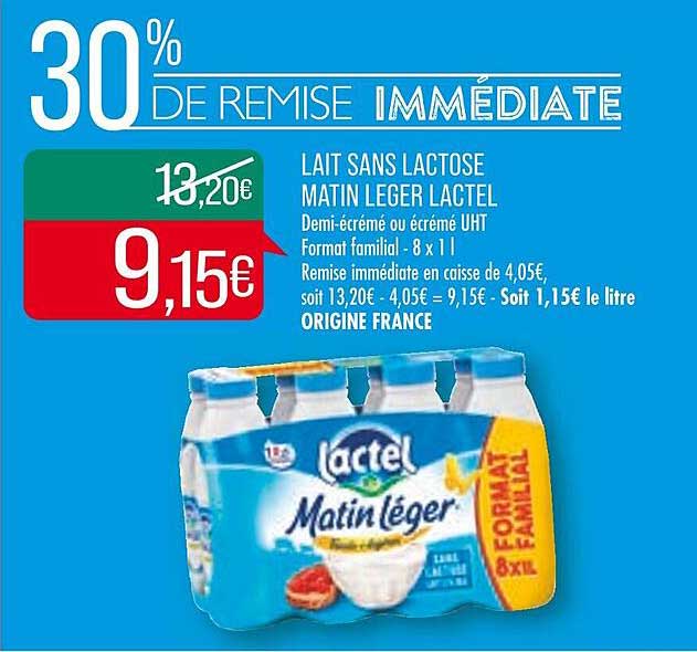 lait sans lactose matin léger lactel