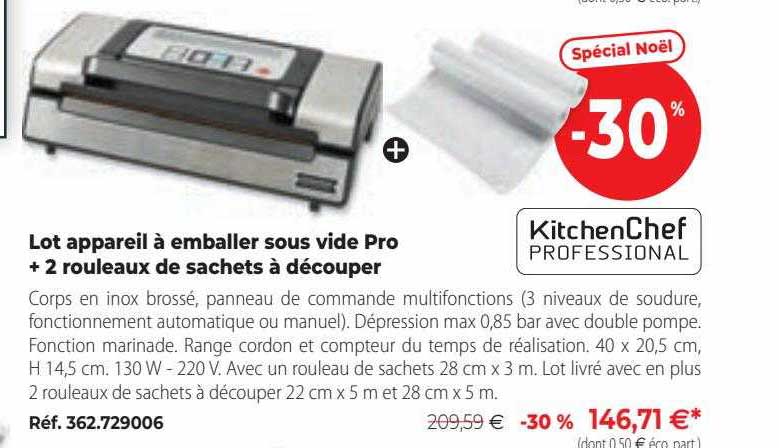 lot appareil à emballer sous vide pro + 2 rouleaux de sachets à découper