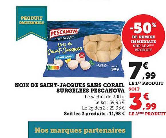noix de saint-jacques sans corail surgelées pescanova