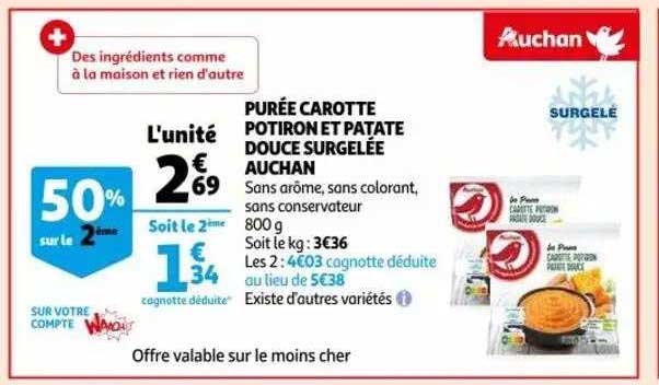 Purée Carotte Potiron Et Patate Douce Surgelée Auchan