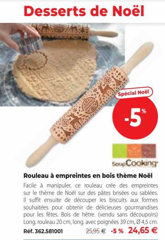 rouleau à empreintes en bois thème noël