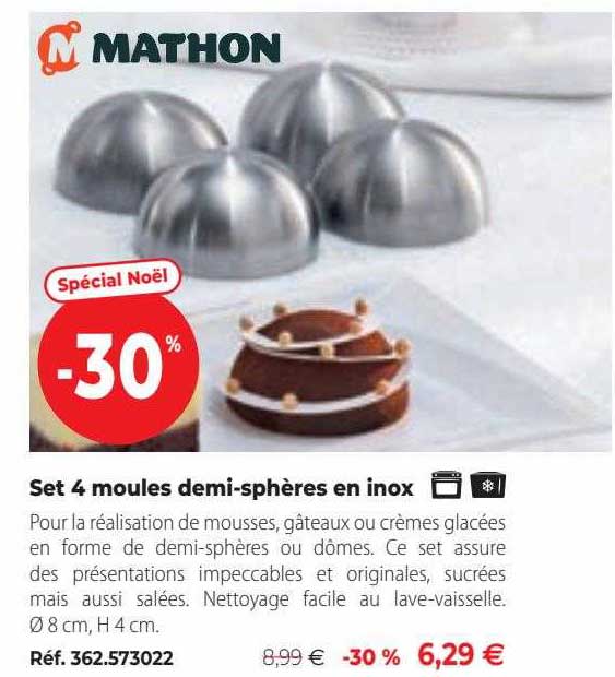 set 4 moules demi-sphères en inox