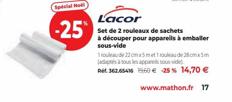 set de 2 rouleaux de sachets à découper pour appareils à emballer sous-vide lacor