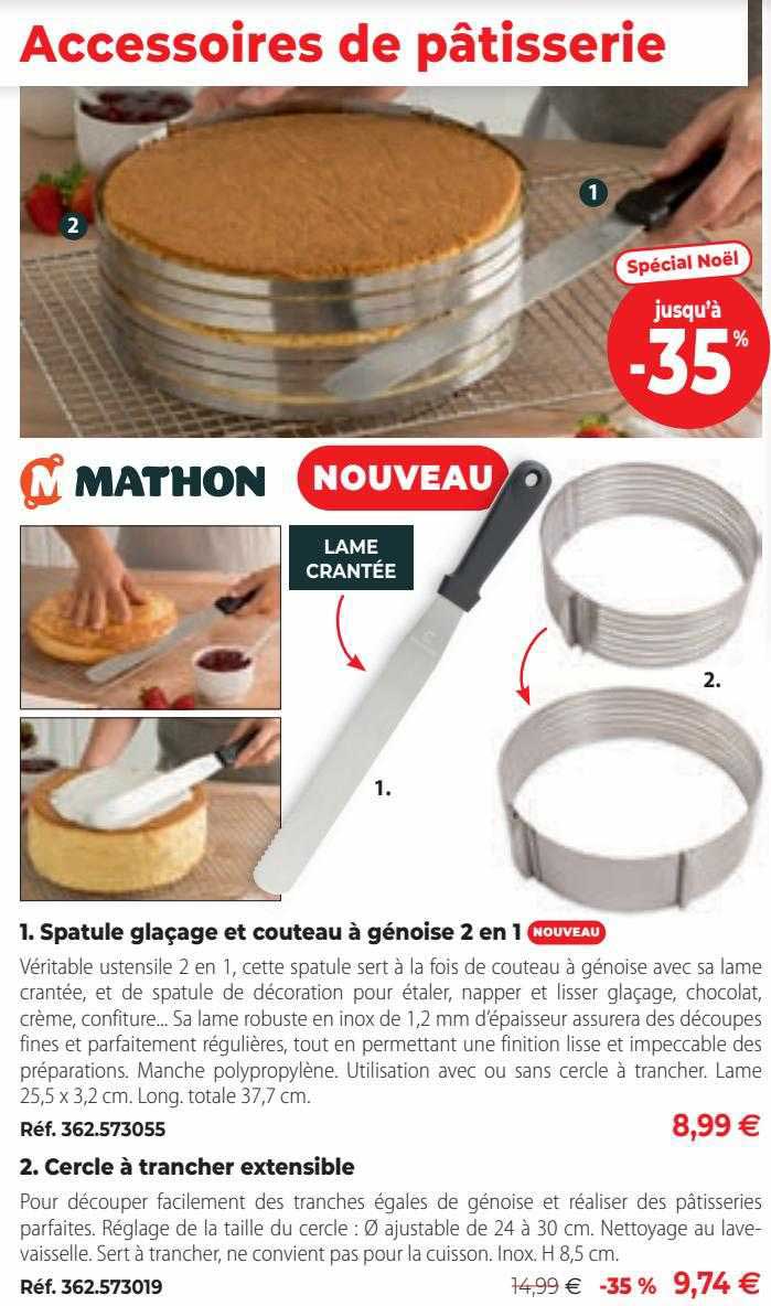 spatule glaçage et couteau à génoise 2 en 1, cercle à trancher extensible