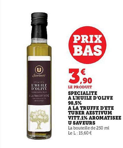 spécialité à l'huile d'olive 98,5% à la truffe d'été tuber aestivum vitt.1% aromatisée u saveurs