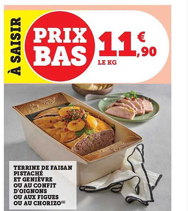 terrine de faisan pistache et genièvre ou au confit d'oignons ou aux figues ou au chorizo