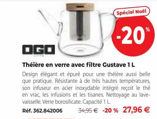 théière en verre avec filtre gustave 1l ogo