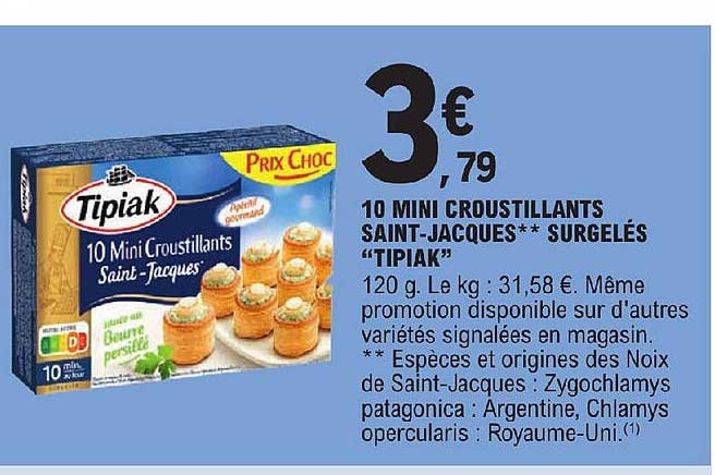 10 mini croustillants saint-jacques surgelés "tipiak"