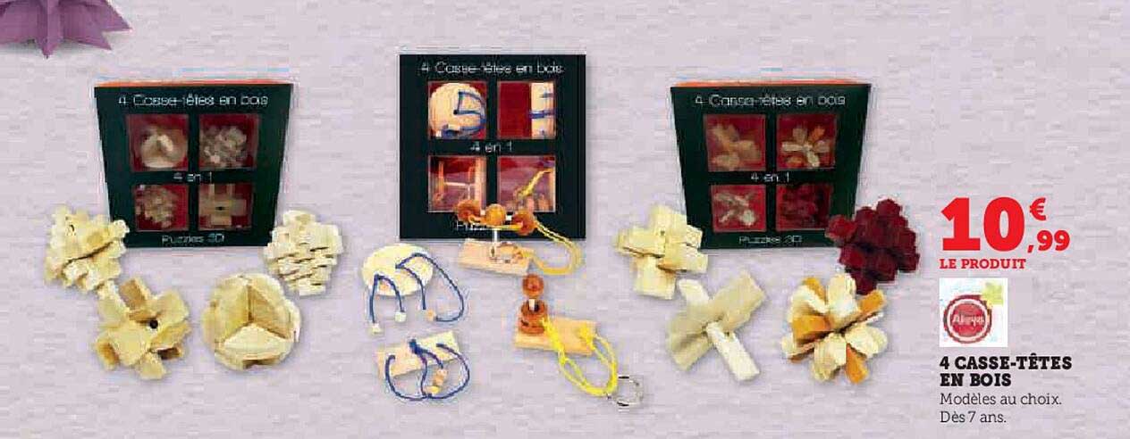 4 casse-têtes en bois