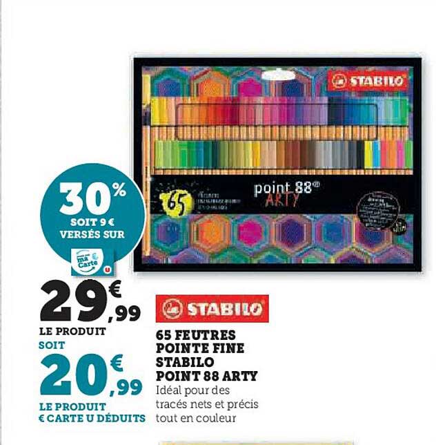 65 feutres pointe fine stabilo point 88 arty stabilo