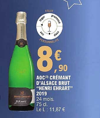 aoc crémant d'alsace brut "henri ehrart" 2019