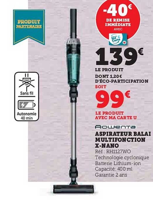 aspirateur balai multifonction x-nano rowenta
