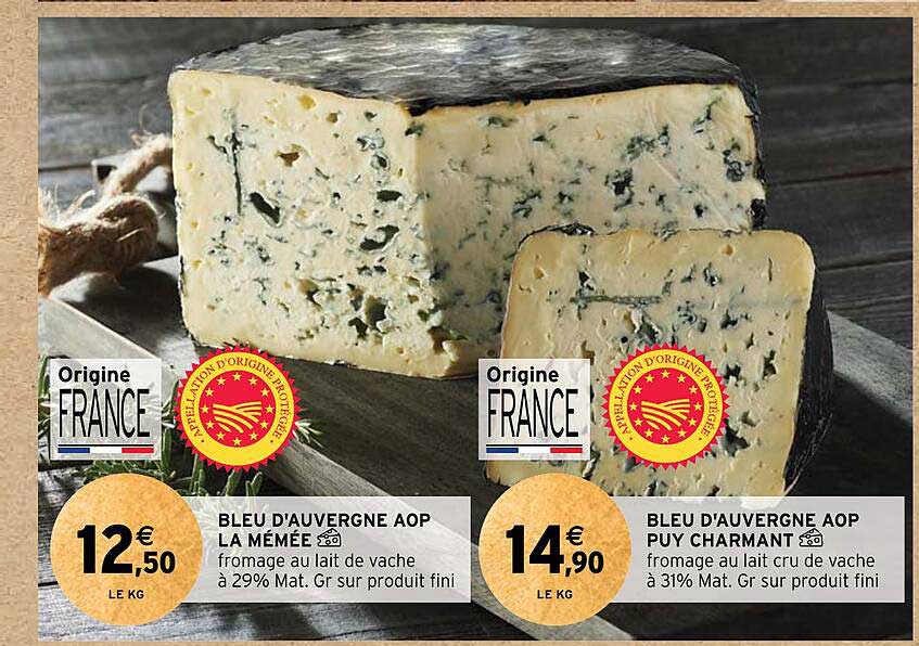 bleu d'auvergne aop la mémée, bleu d'auvergne aop puy charmant