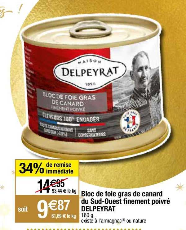 bloc de foie gras de canard du sud-ouest finement poivré delpeyrat