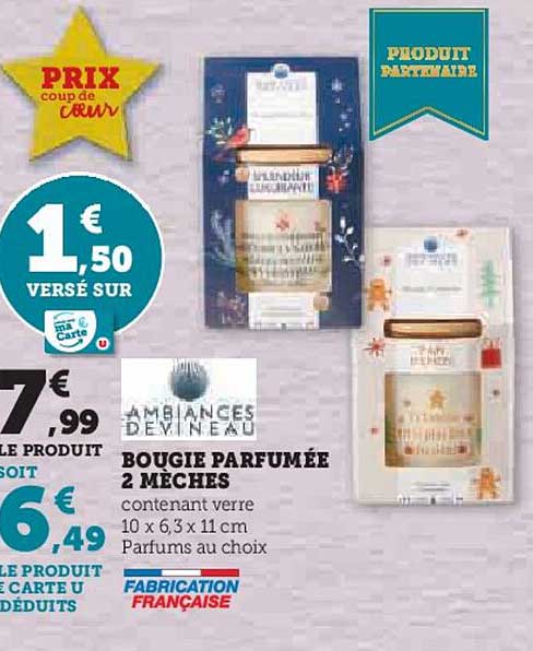 bougie parfumée 2 mèches ambiances devineau