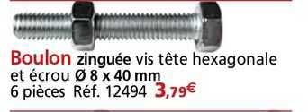 boulon zinguée vis tête hexagonale et écrou