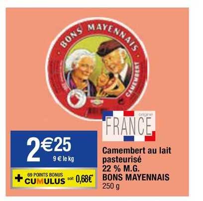 camembert au lait pasteurisé 22% m.g. bons mayennais