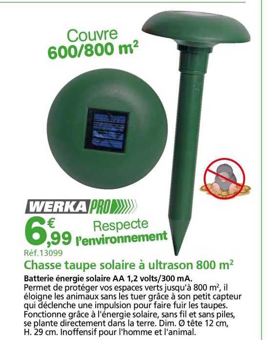 chasse taupe solaire à ultrason 800 m² werka pro