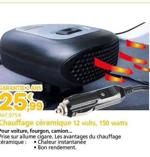 chauffage ceramique 12 volts 150 watts