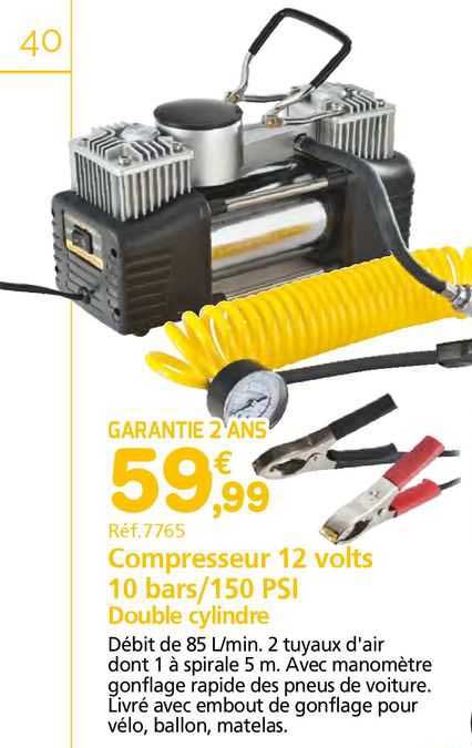 compresseur 12 volts 10 bars / 150 psi double cylindre