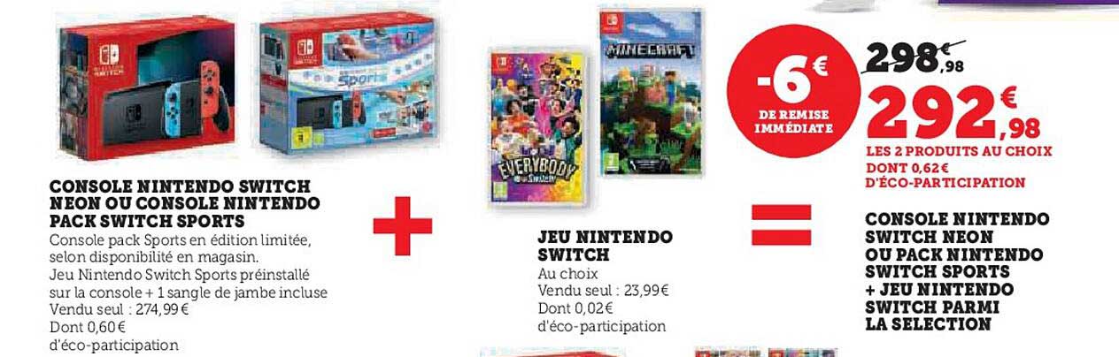 Console Nintendo Switch Néon Ou Console Nintendo Pack Switch Sports + Jeu Nintendo Switch