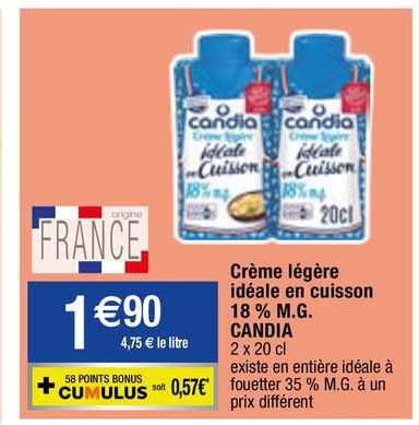 crème légère idéale en cuisson 18% m.g. candia